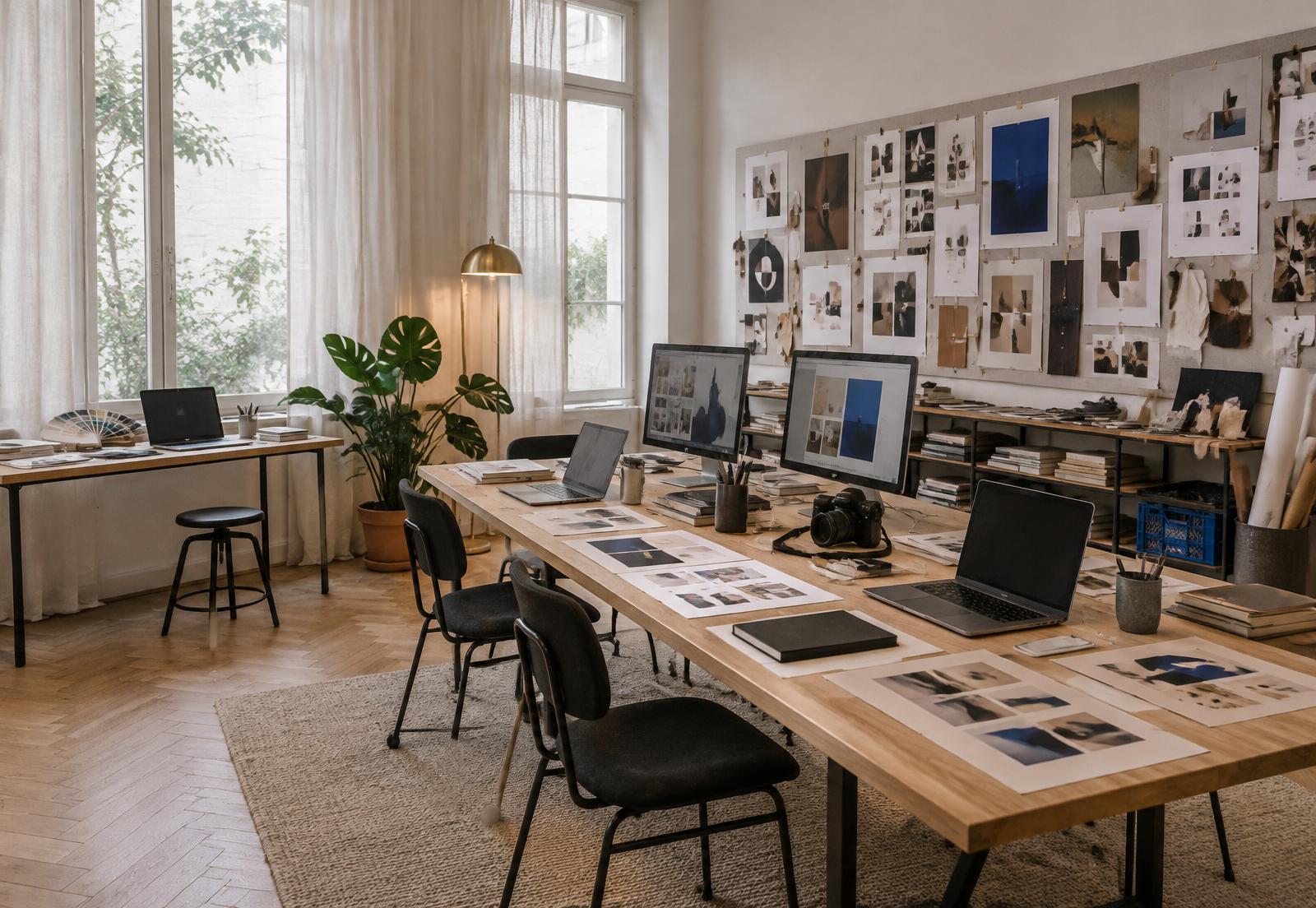 Inside the NUAGE studio, worktables and projects